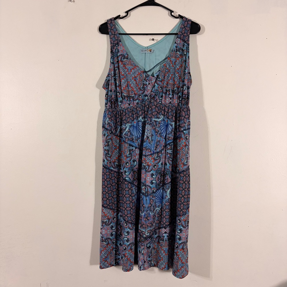 Unity World Wear Sleeveless Dress Women XL Blue Multi Paisley Boho